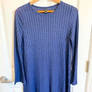 Blue Rib Knit Long Sleeve Sweater Dress - Size Small